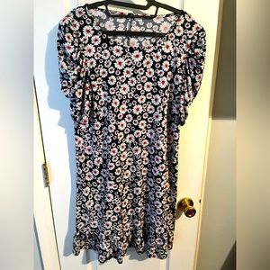 Red, White, and Blue Flower Dress with Puff Sleeves